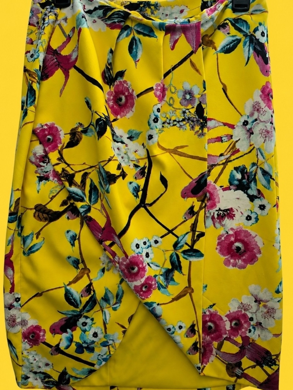 Bright Yellow Floral Wrap Skirt